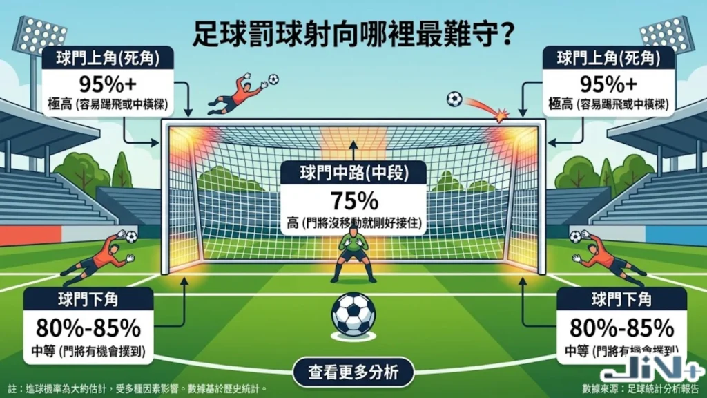 足球點球技巧：各落點命中率統計